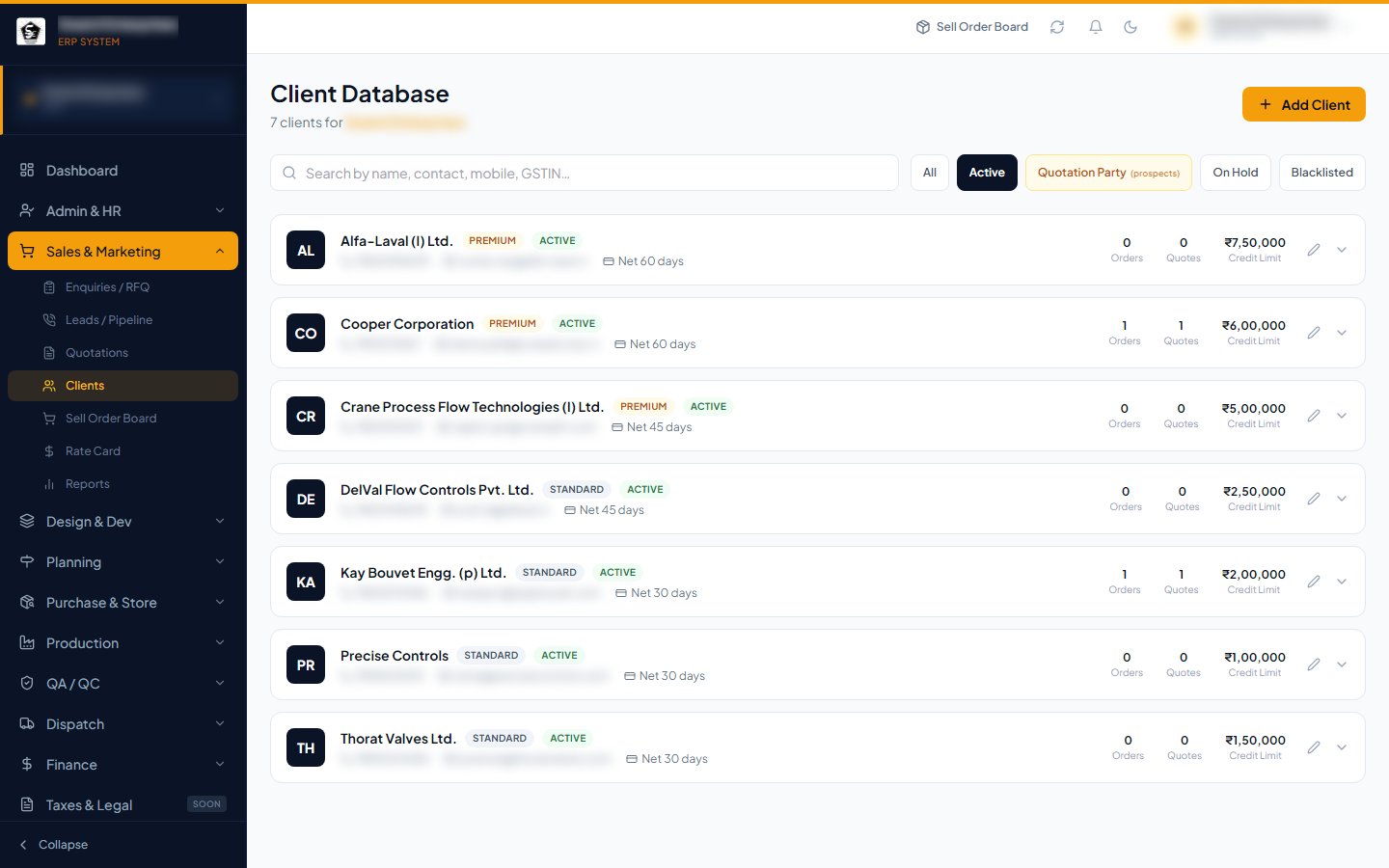 Client database (CRM)