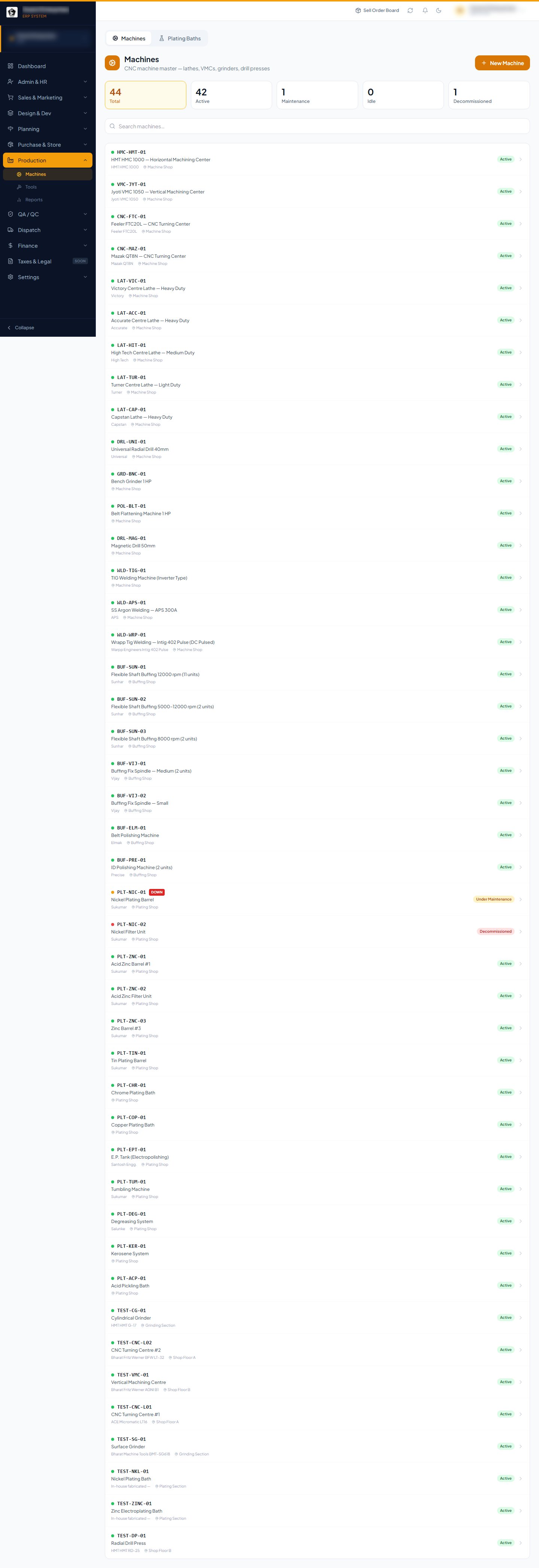 Machine & asset register