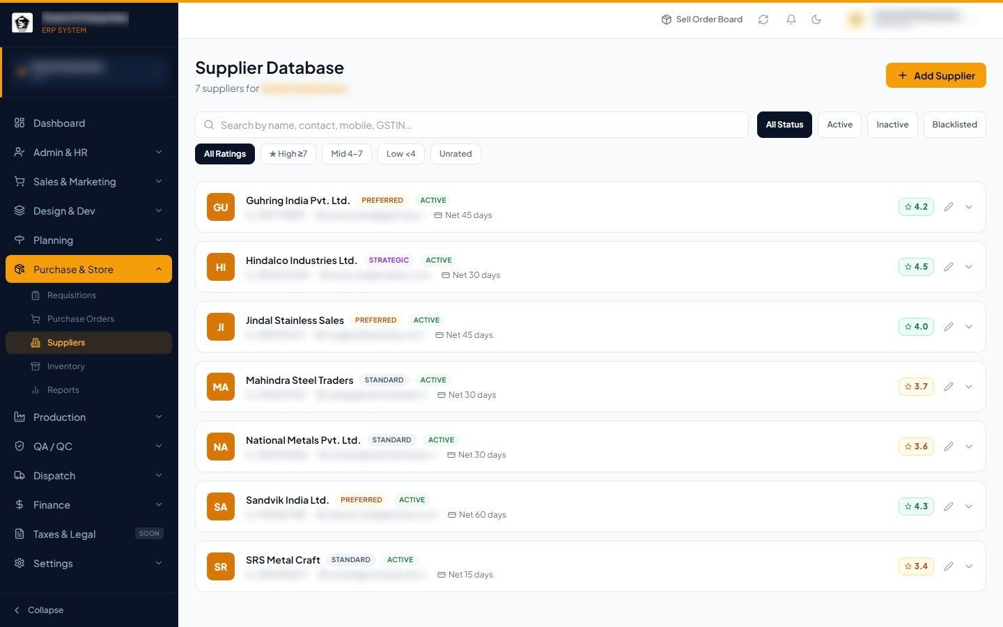 Supplier database
